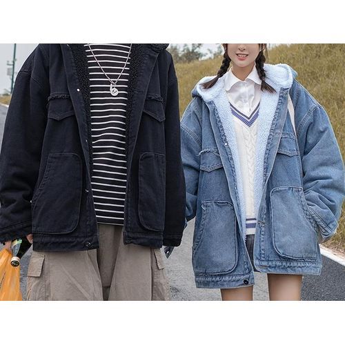 Button up denim 2025 jacket hooded