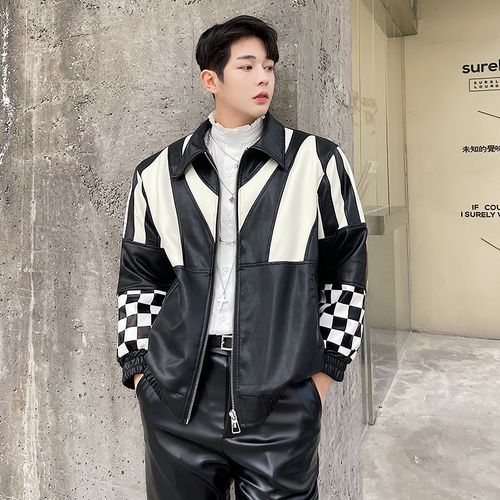 Checkerboard leather clearance jacket