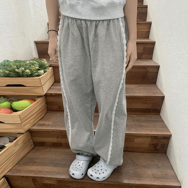 Glotto-Elastic Waist Lace Trim Sweatpants
