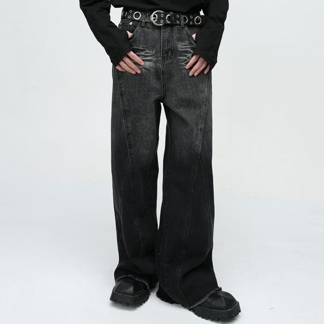 FAERIS-Mid Rise Washed Wide Leg Jeans
