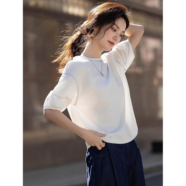 Jeonseon-34-Sleeve Crewneck Plain Tee