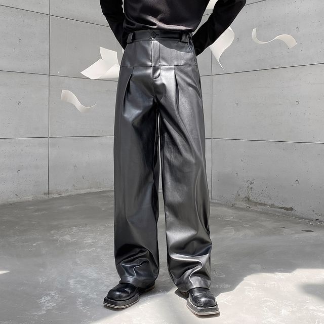 ravewider - Faux Leather Loose Fit Pants | YesStyle