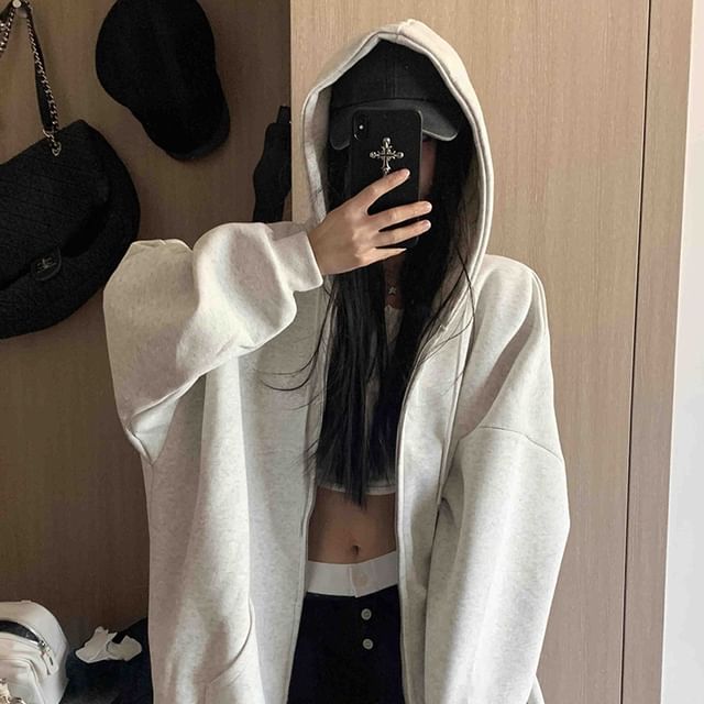 KUMI-Plain Zip Hoodie