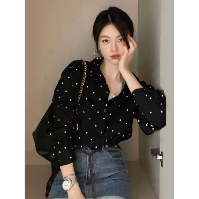 Bigfol-Long-Sleeve Dotted Shirt