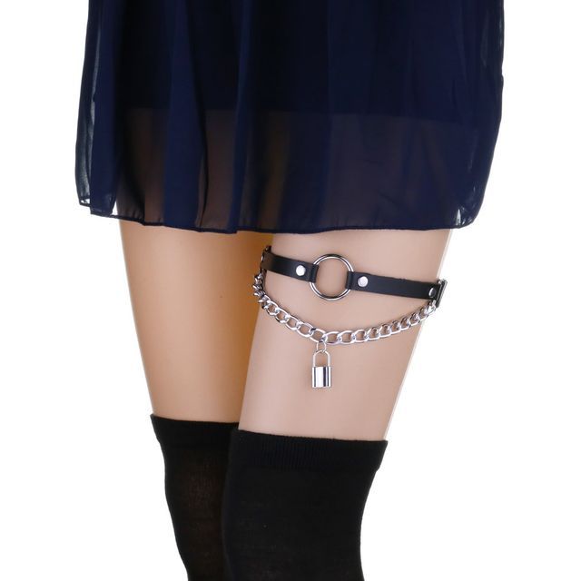 SURELIN-Padlock Chain Faux Leather Garter