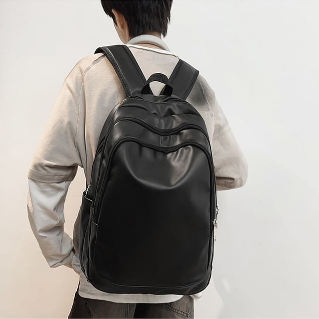 Basaran-Plain Faux Leather Backpack