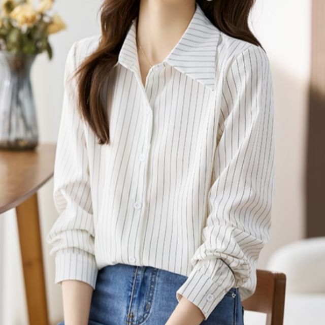 Dragan Pulse-Long-Sleeve Striped Button-Up Shirt