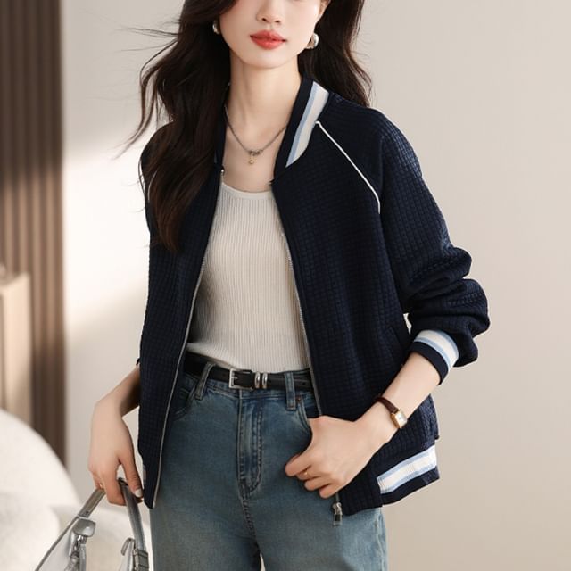 Dragan Pulse-Stripe Trim Zip Cardigan