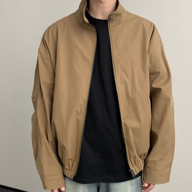 DAZO Studios-Stand Collar Plain Mock Two Piece Zip Jacket