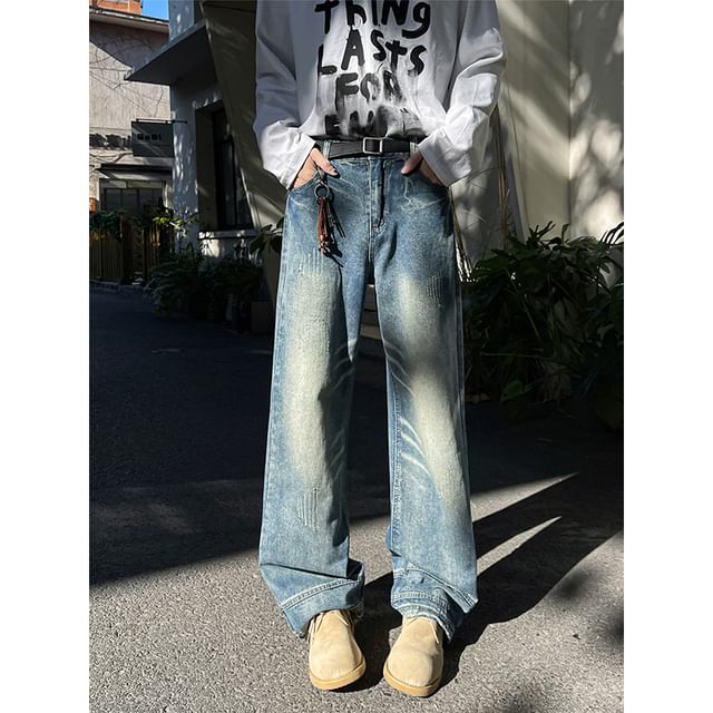 Plummie-Mid Rise Washed Straight Leg Jeans