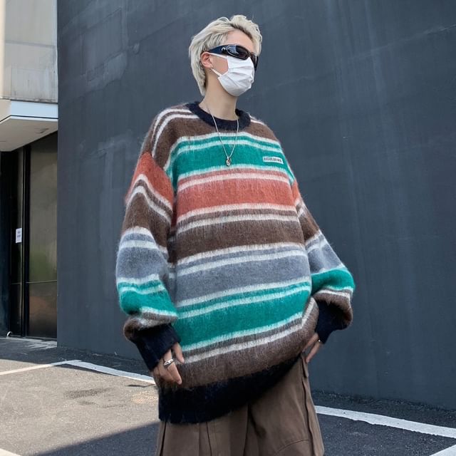 Urtishia-Oversized Long Sleeve Striped Sweater
