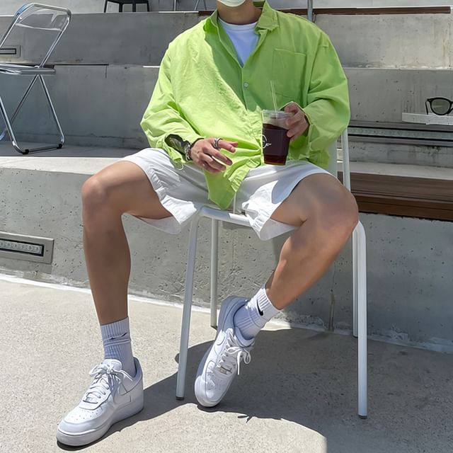 Okwano-Long-Sleeve Plain Pocket Front Shirt