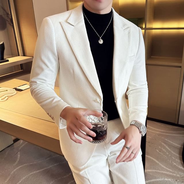 Lefitt-Set One Buttoned Corduroy Plain Blazer Dress Pants