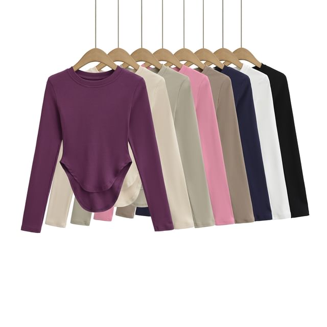 Asiris-Long-Sleeve Crew Neck Plain Asymmetrical T-Shirt