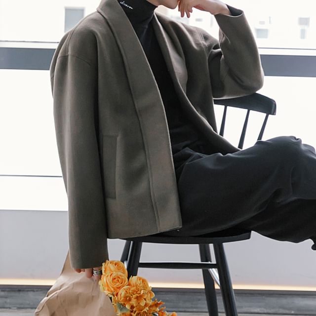 CHIC ERRO-Plain Open Front Coat