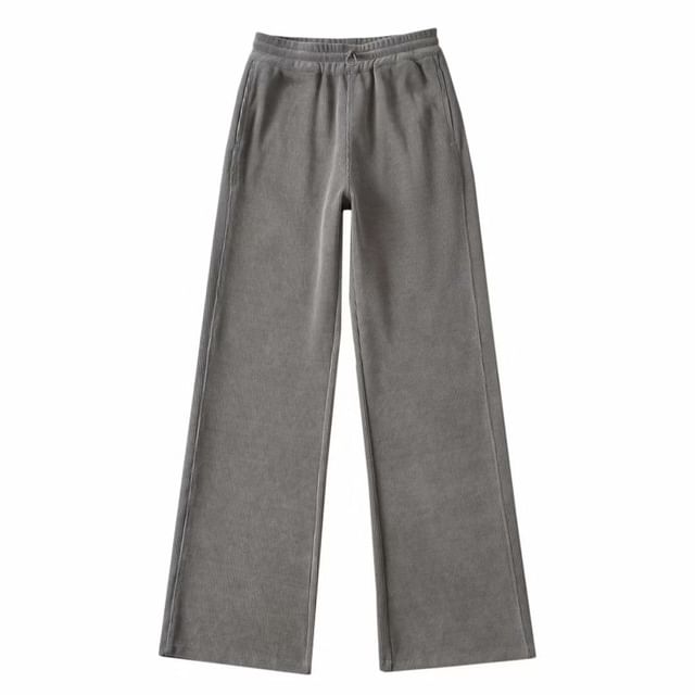 Overing - High Waist Plain Straight-Fit Wide-Leg Sweatpants
