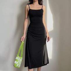 Sosana - Tie-Shoulder Open-Back Ruched Midi Dress