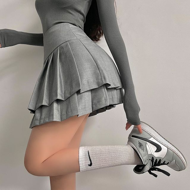 ★EXPIRED GIRL★COMFY STRIPE SKIRT GREY★正規品/韓国送料込 Grey Vertical Striped A-Line Skirt - NEWME
