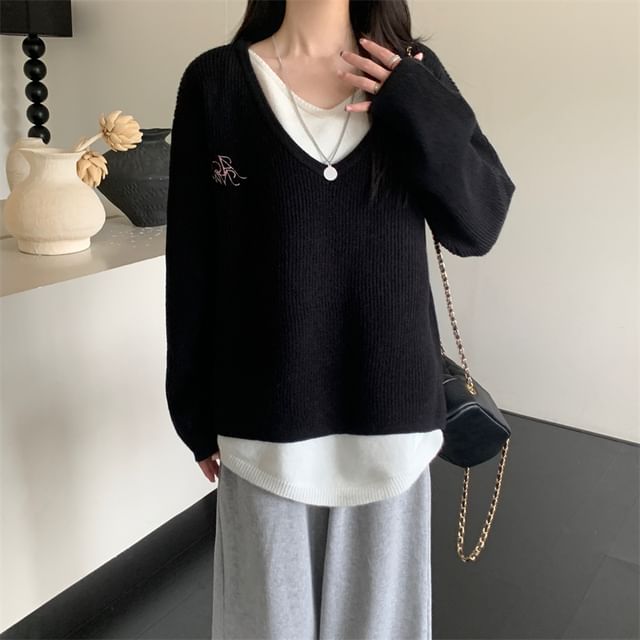 Sienne-Mock Two-Piece Two Tone Sweater