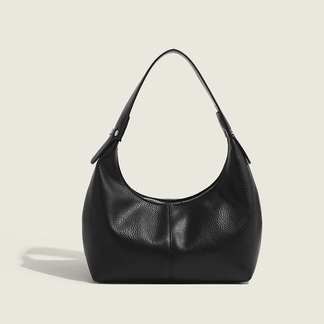 Indenis-Plain Faux Leather Hobo Bag