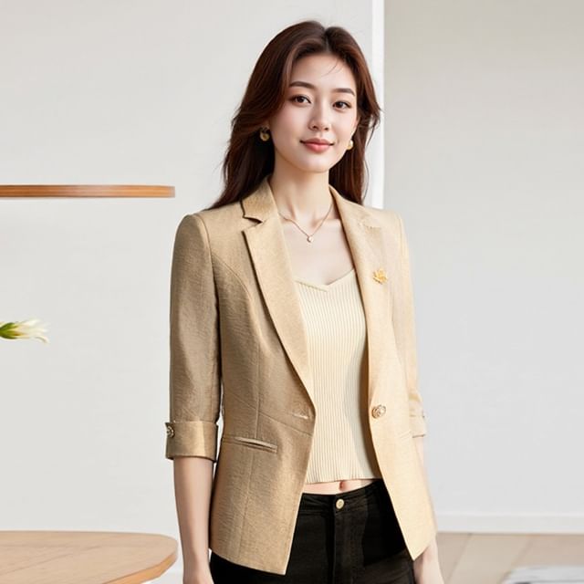 Princess Min-Elbow Sleeve Notch Lapel Plain Single Breasted Blazer