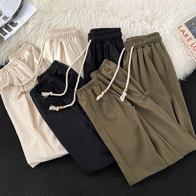 Mimiyox-Drawstring Waist Plain Frog-Button Harem Pants