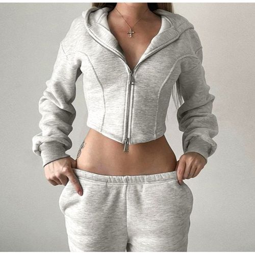 Plain Zip-Up Crop Hoodie