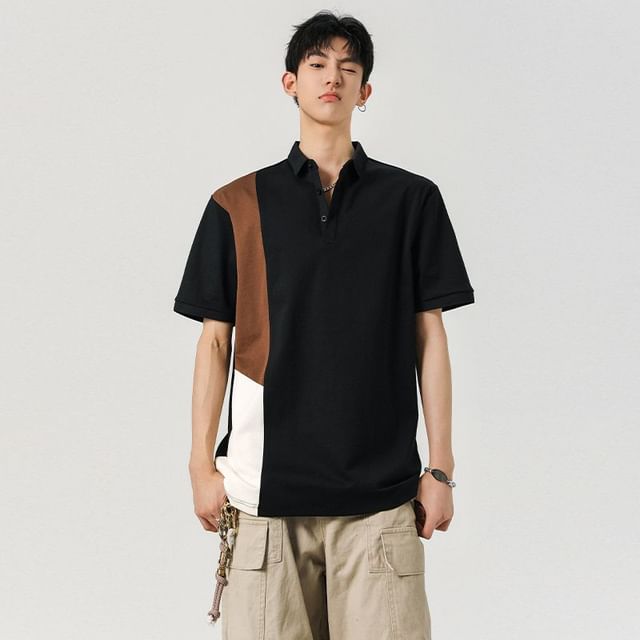 Ateso-Elbow-Sleeve Color Block Polo Shirt