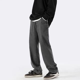 FOEV-Mid Rise Washed Loose Fit Jeans
