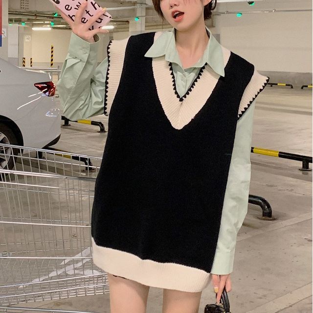 V Neck Sweater To Wear Over Dress Windflower Long-Sleeve Plain