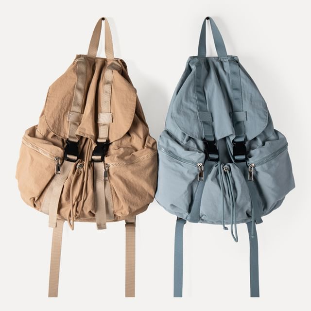 TangTangBags-Plain Drawstring Flap Backpack