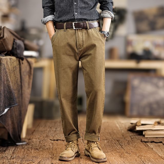 Nataro-Mid Rise Plain Straight Leg Pants