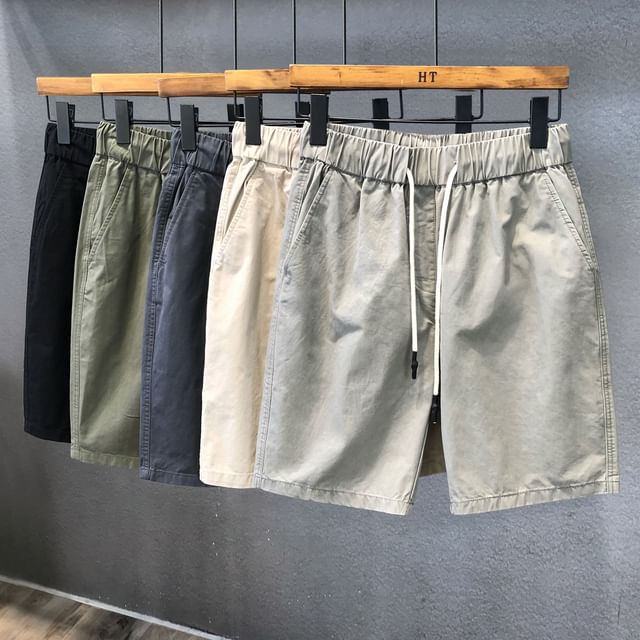 Adothuiastic-Drawstring Waist Plain Wide Leg Shorts