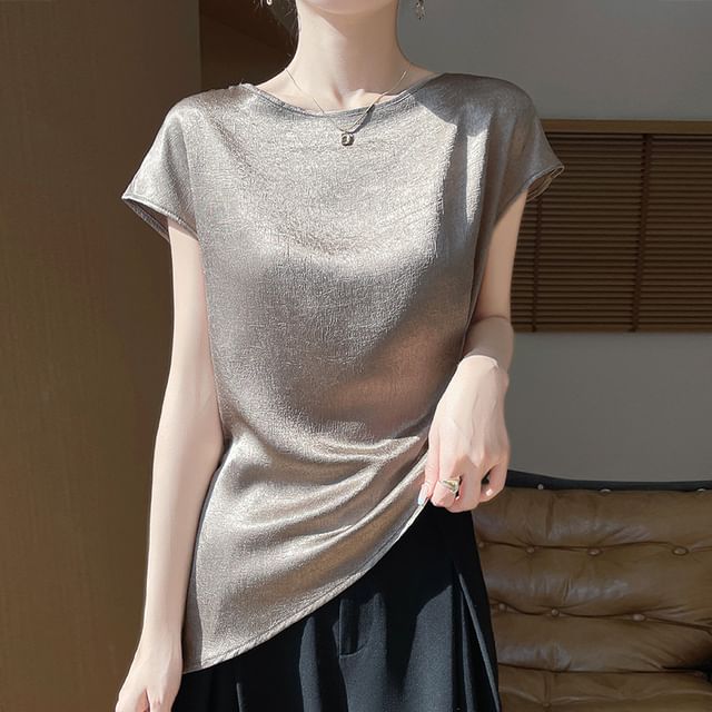 Weelop-Short-Sleeve Boat Neck Plain Tee