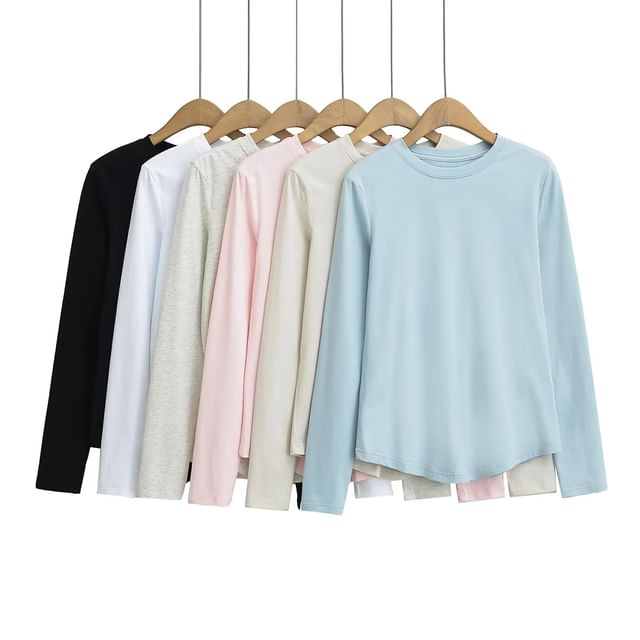 Asiris-Long-Sleeve Crew Neck Plain Crop Tee