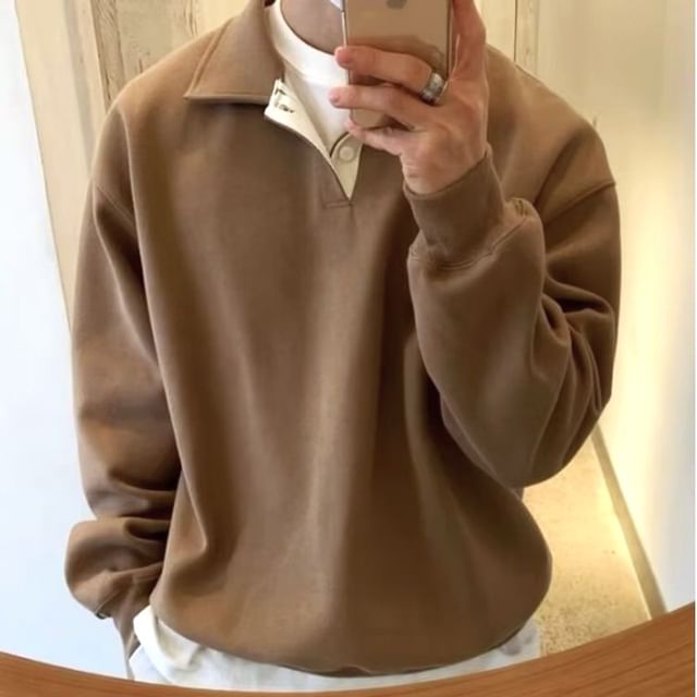 Urtishia-Collar Plain Sweatshirt
