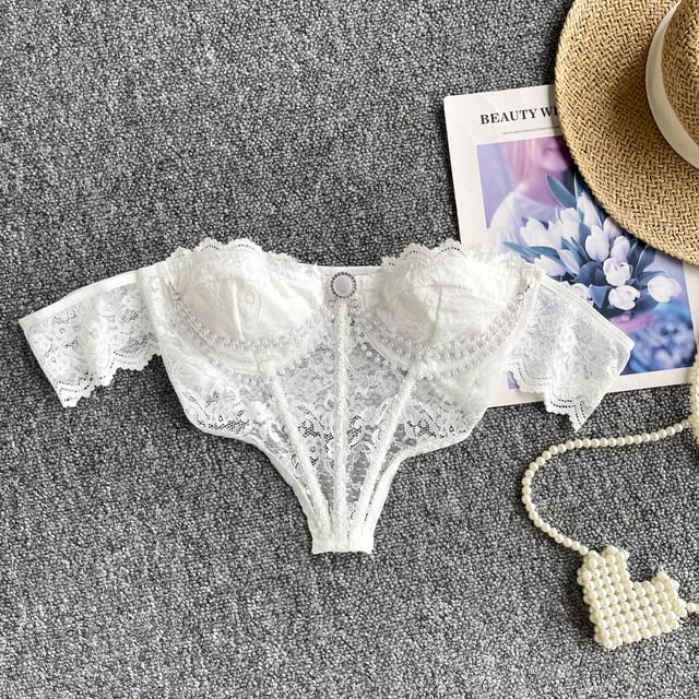 Lucuna-Plain Lace Crop Bustier