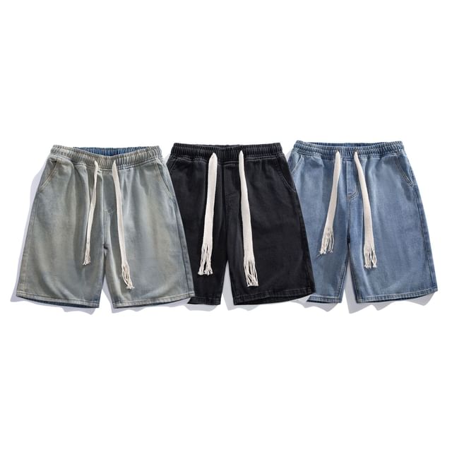 Hushgrain-Mid Rise Washed Denim Shorts