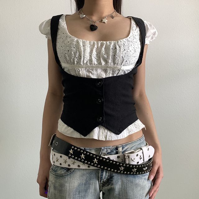 Honet-Plain Button-Up Skinny Vest