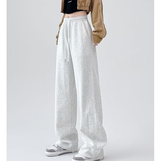 evanesce-Drawstring Waist Plain Baggy Sweatpants