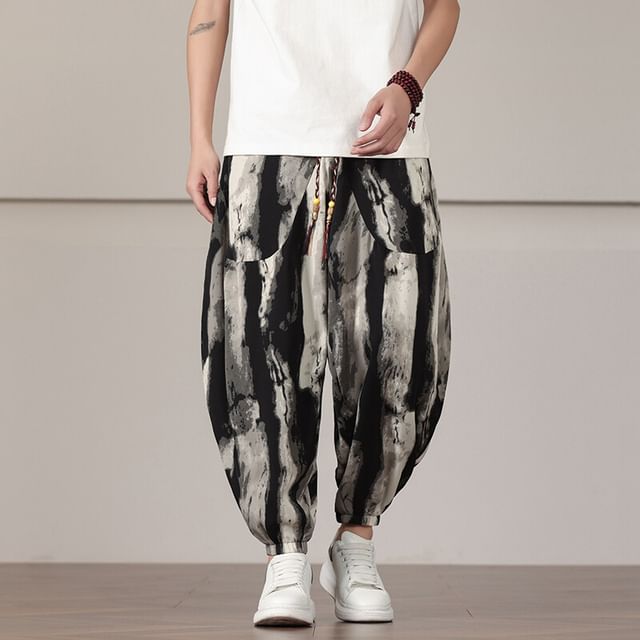 Lefitt-Mid Rise Striped Harem Pants