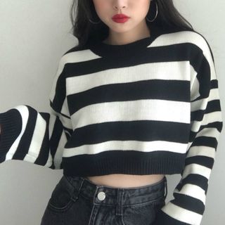 striped cropped cardigan