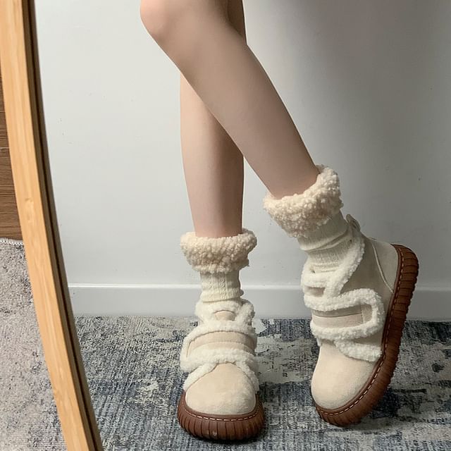 SouthBay Shoes-Platform Hook Loop Short Snow Boots