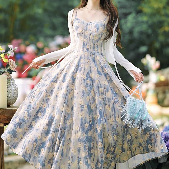 blue dress for baby girl Navy Printed A-line Dress With Jacket