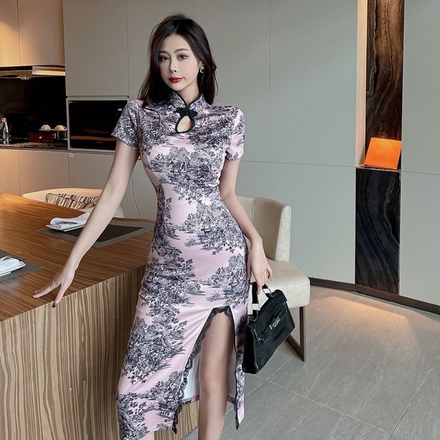 Aurora - Cap-Sleeve Lace Qipao Dress | YesStyle