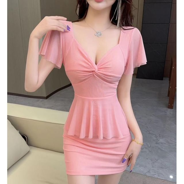two piece bodycon dress Baby Blue Two Piece Coord Set Midi Bodycon Dress And Sweatshirt One Si –  Stylenchic main image 1