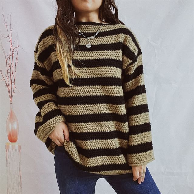 Loomineza Boat Neck Striped Sweater YesStyle