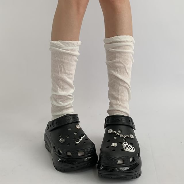 Desperim-Plain Ruched Mid-Calf Socks