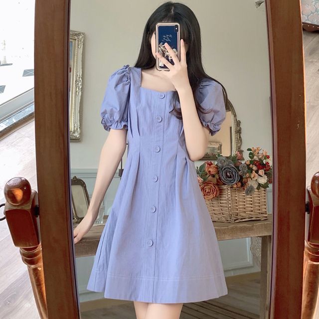 Erlington - Short-Sleeve Button-Up A-Line Dress | YesStyle