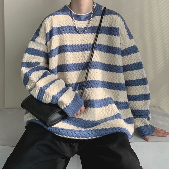 Phoneus-Crew Neck Striped Sweater